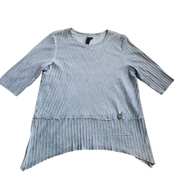 Focus Casual Life Tunic Blouse Top Womens XL Lagenlook Asymmetric Ribbed Boho Bl - Picture 2 of 5